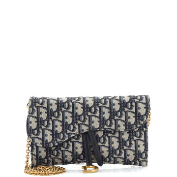 Christian Dior Saddle Chain Wallet Oblique Canvas