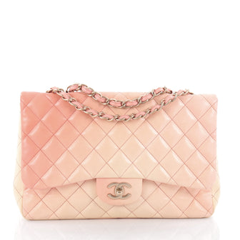 Chanel Classic Single Flap Degrade Handbag Quilted Lambskin Jumbo Pink