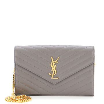 Saint Laurent Classic Monogram Wallet on Chain Matelasse Chevron Metallic Leather Medium