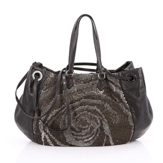 Valentino Glam Tote Sequins and Leather Medium Brown 2169001