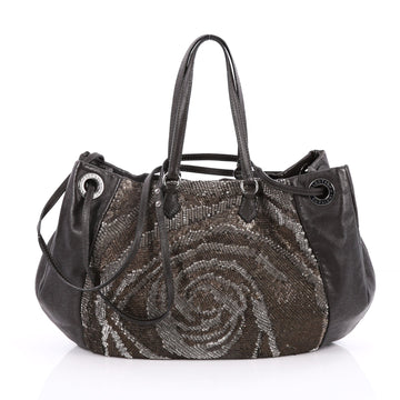 Valentino Glam Tote Sequins and Leather Medium Brown 2169001