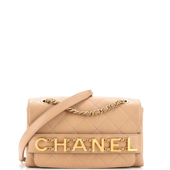 Chanel Logo Enchained Flap Bag Quilted Calfskin Small