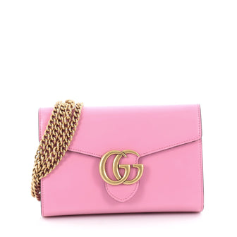 Gucci GG Marmont Chain Wallet Leather Mini Pink