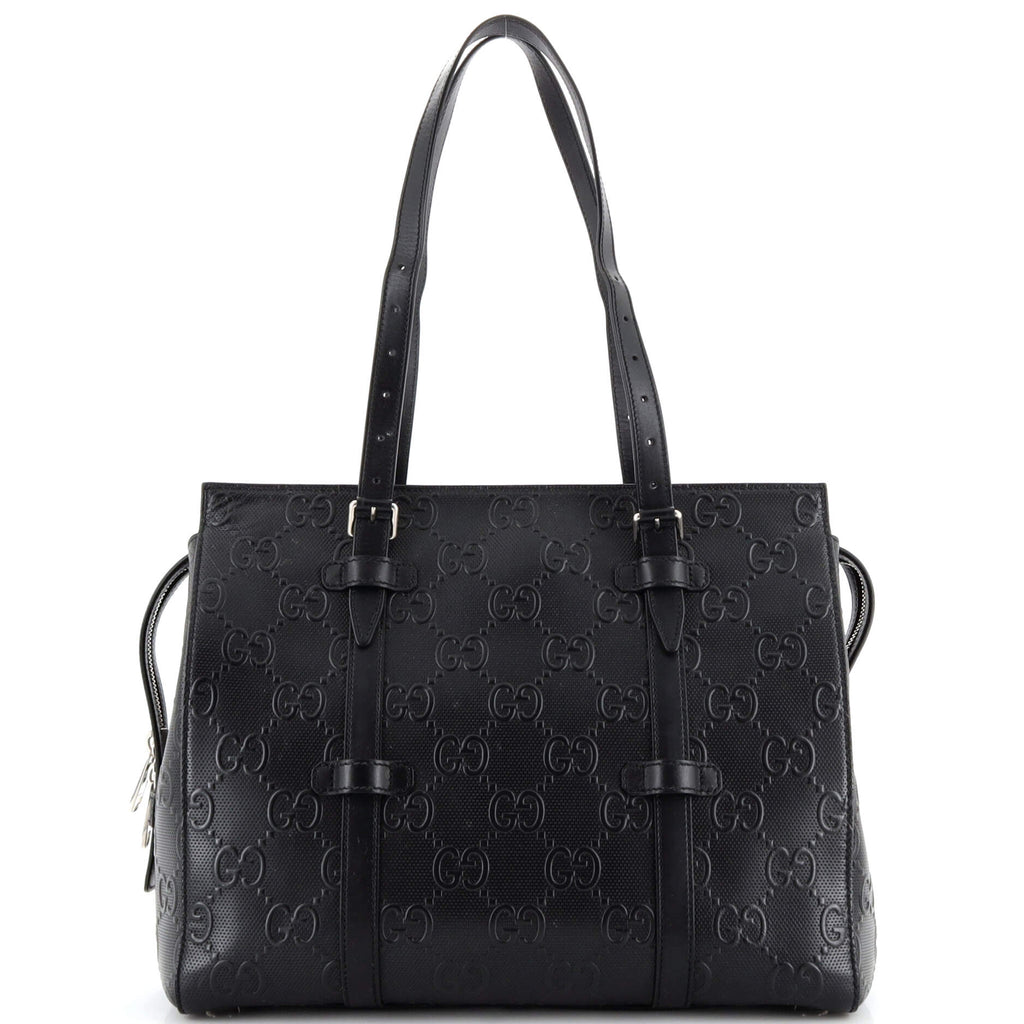 GG Embossed Leather Duffel Bag in Black - Gucci