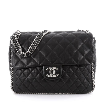 Chanel Chain Around Flap Bag Quilted Leather Maxi Black