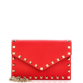 Valentino Garavani Rockstud Envelope Chain Wallet Leather