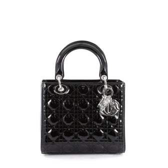 Christian Dior Lady Dior Handbag Cannage Quilt Patent Medium Black 2170301