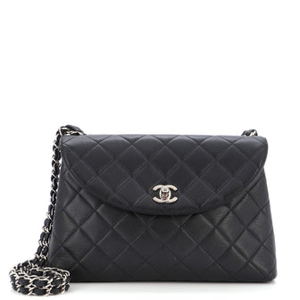 CHANEL Round Flap Vintage Quilted Caviar Leather Crossbody Bag Black