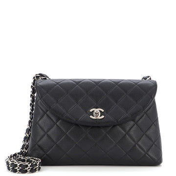 Chanel Vintage Double Chain CC Round Crossbody Bag Quilted Caviar Medium