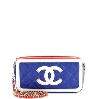 Chanel Filigree Double Zip Clutch with Chain Quilted Caviar Blue 2162552