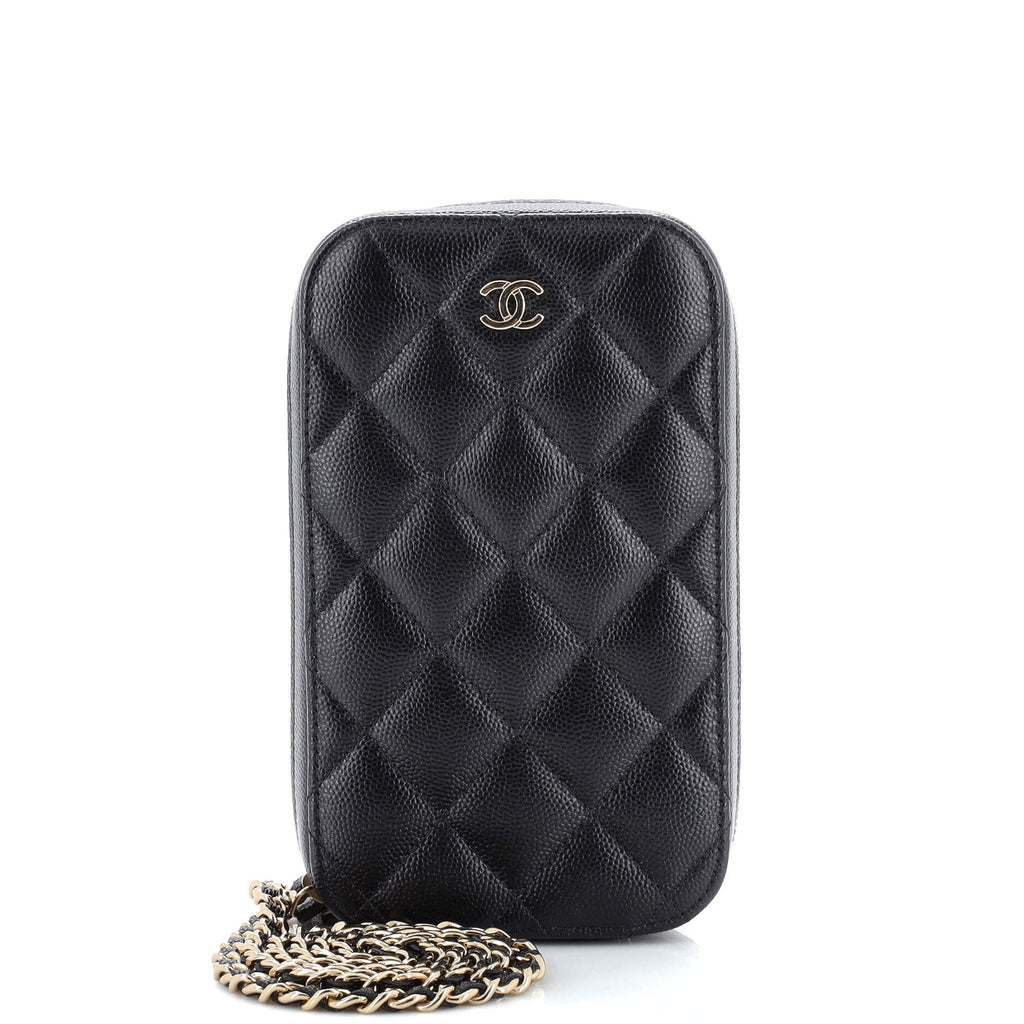 Chanel Quilted Chain Around Phone Holder in Black Lambskin — UFO