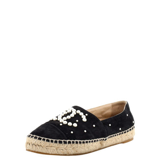 Chanel Women's CC Cap Toe Espadrilles Embellished Suede