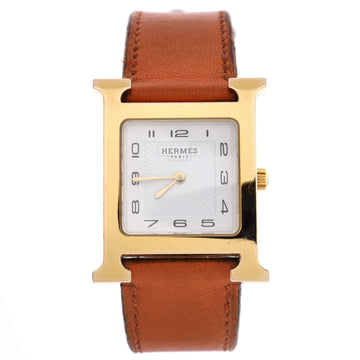 Hermes Heure H Quartz Watch Plated Metal and Leather 30