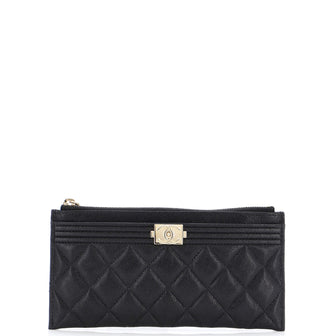 Chanel Boy Zip Pouch Quilted Caviar Long
