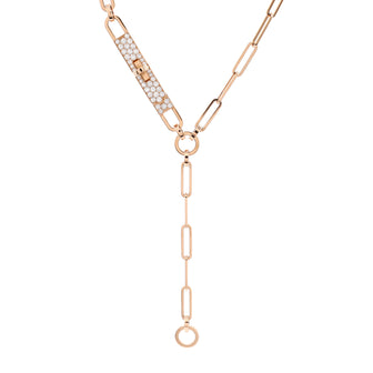 Hermes Kelly Chaine Lariat Necklace 18K Rose Gold and Pave Diamonds Small
