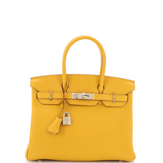 Hermes Birkin Handbag Jaune Ambre Togo with Palladium Hardware 30 Yellow