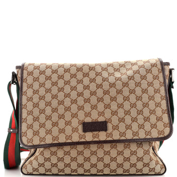Gucci Web Strap Flap Messenger GG Canvas Medium