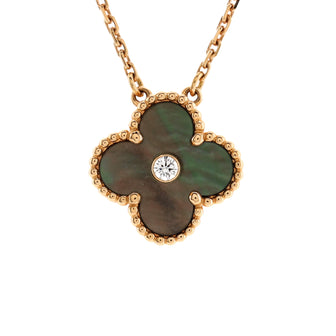 Van Cleef & Arpels Vintage Alhambra Pendant Necklace 18K Rose Gold and Mother of Pearl with Diamond