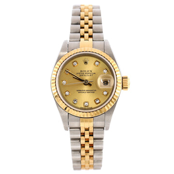 Rolex Oyster Perpetual Datejust Automatic Watch Stainless Steel and Yellow Gold with Diamond Markers 26