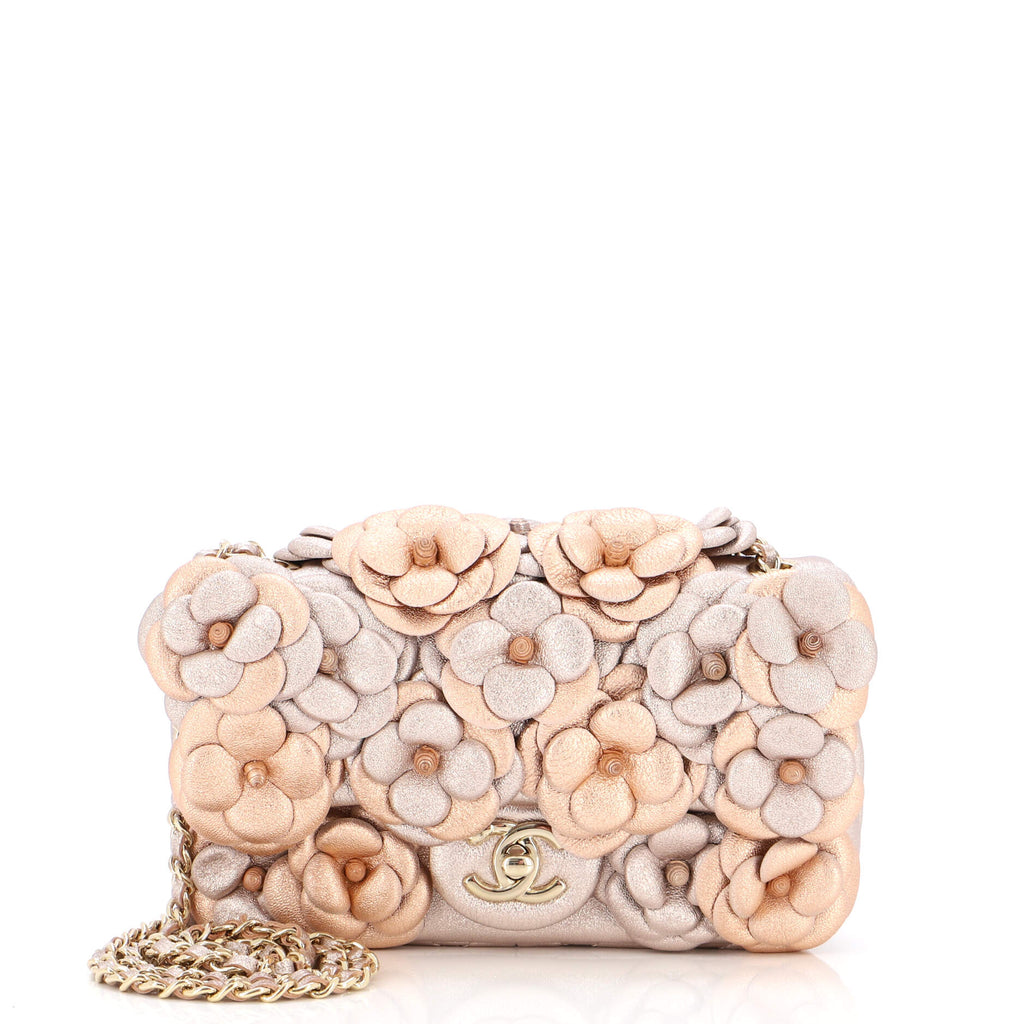 Chanel CC Camellia Flap Bag Embellished Lambskin Mini Metallic 2171881