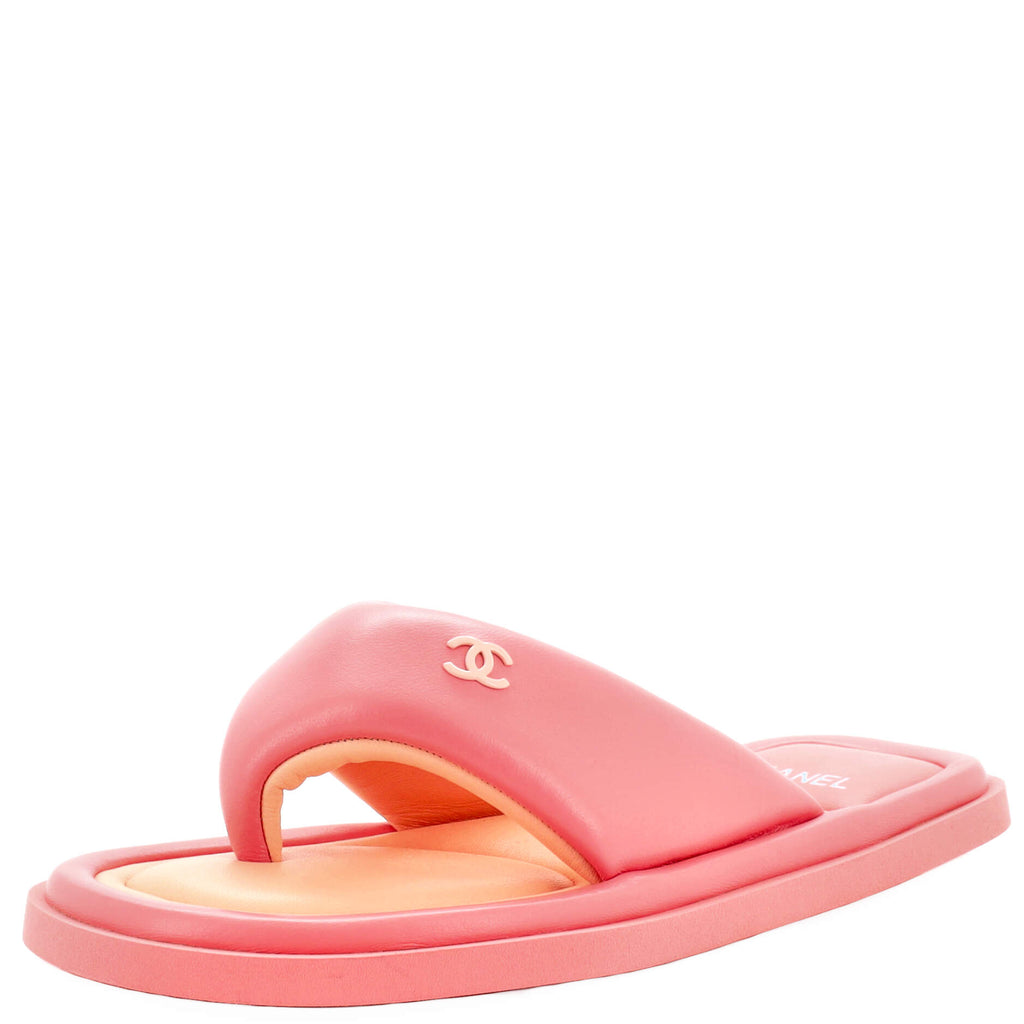 Chanel Women's CC Padded Flip Flop Sandals Leather 217219