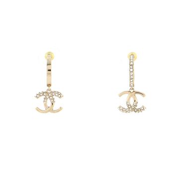 Chanel CC Drop Hoop Earrings Metal with Crystals