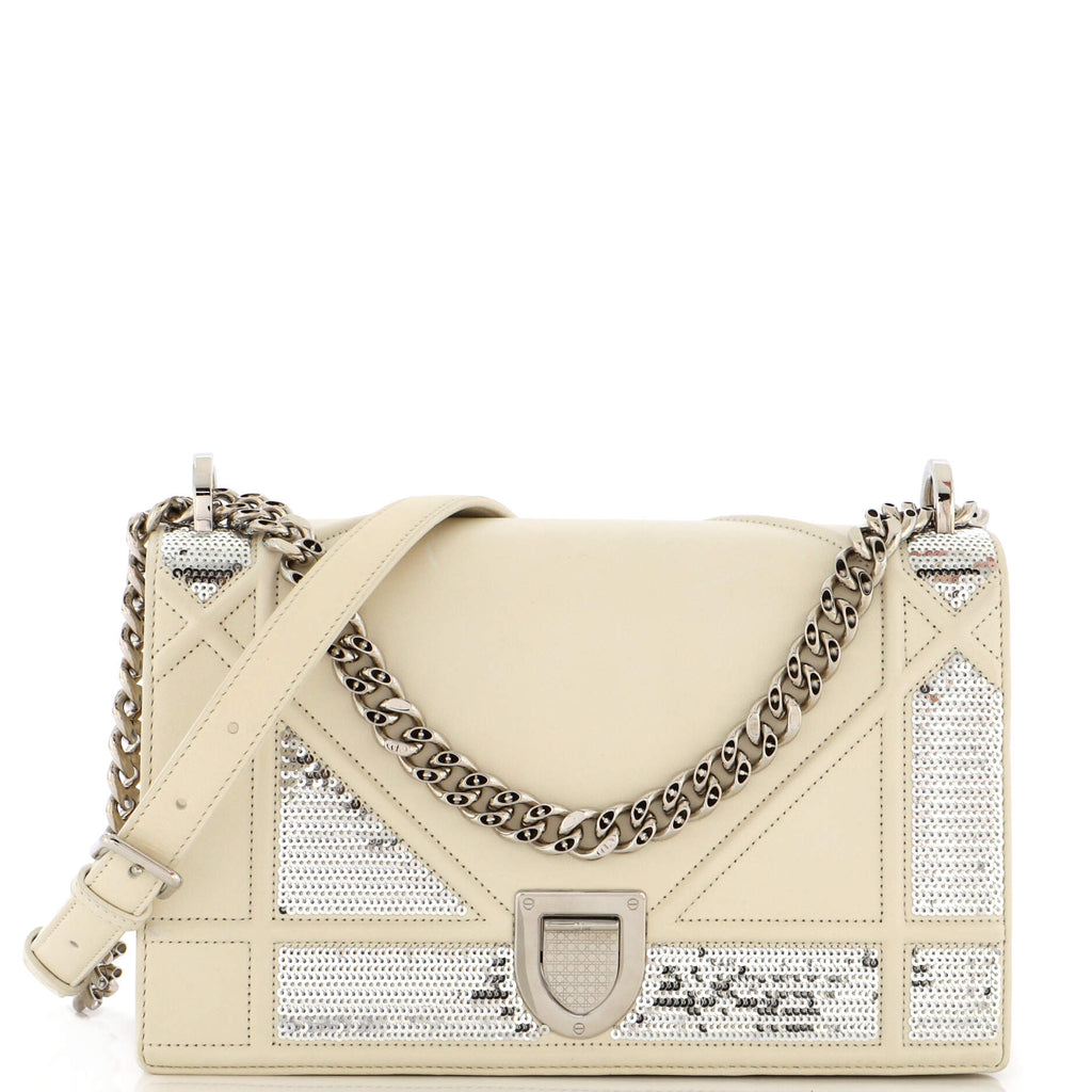 White Dior Mini Diorama Sequin Flap Bag