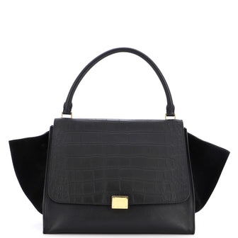 Celine Trapeze Bag Crocodile Embossed Leather Large