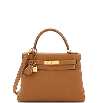 Hermes Kelly Handbag Brown Togo with Gold Hardware 28