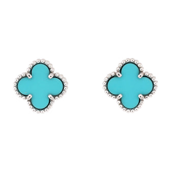 Van Cleef & Arpels Sweet Alhambra Stud Earrings 18K White Gold and Turquoise