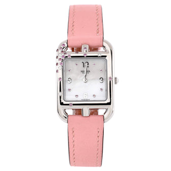 Hermes Cape Cod Quartz Watch Stainless Steel and Leather with Rose Sapphires and Diamonds 23