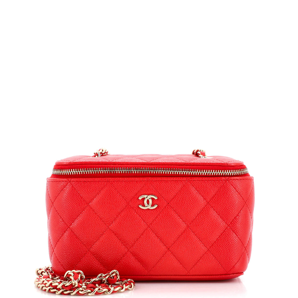 Chanel Classic Vanity Case with Chain Quilted Caviar Small Red