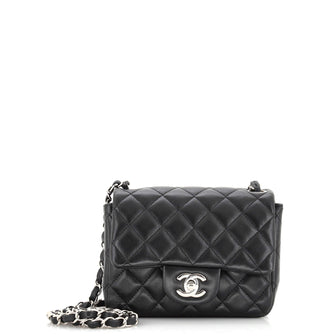 Chanel Square Classic Single Flap Bag Quilted Caviar Mini
