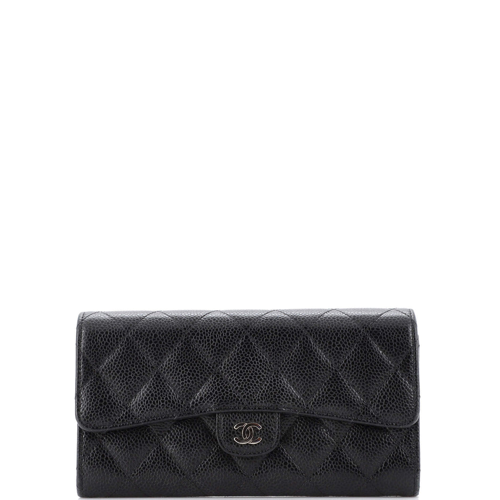 Chanel CC Gusset Classic Flap Wallet Quilted Caviar Long Black 2173361