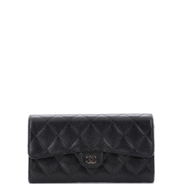 Chanel CC Gusset Classic Flap Wallet Quilted Caviar Long