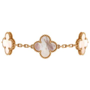 Van Cleef & Arpels Vintage Alhambra 5 Motifs Bracelet 18K Yellow Gold and Mother of Pearl