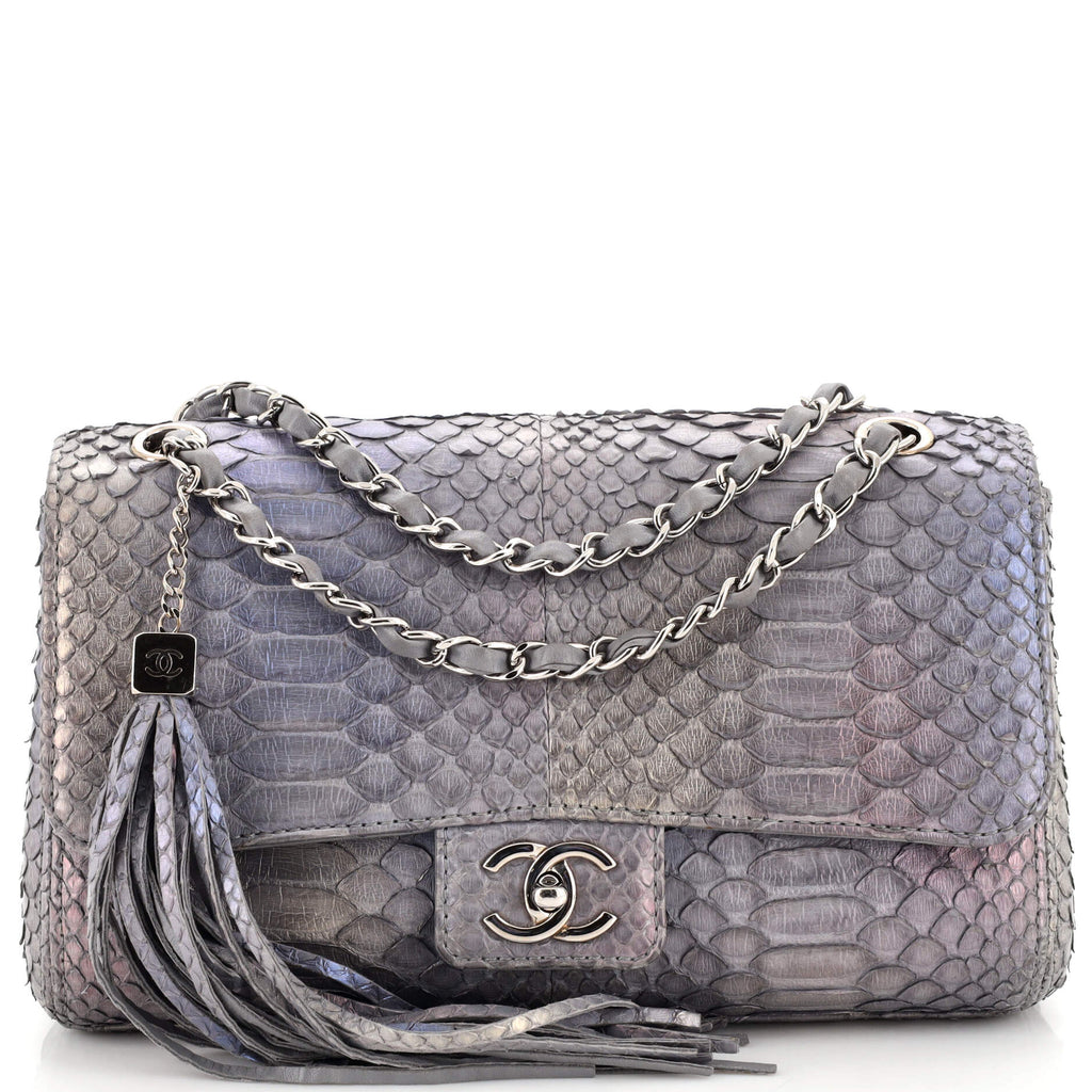 Chanel Soho Tassel Flap Bag Python Medium Gray 2173841