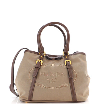 Prada Logo Convertible Tote Canvas with Leather Medium
