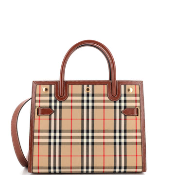 Burberry Title Two Handle Tote Vintage Check Canvas and Leather Small