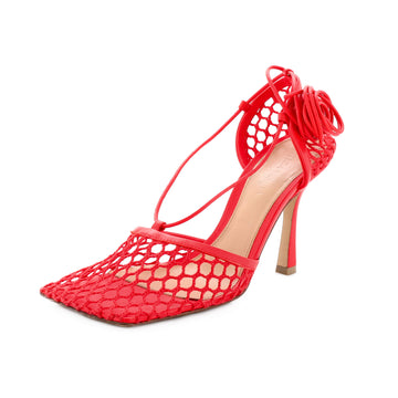 Bottega Veneta Women's Stretch Ankle Tie Heeled Sandals Mesh with Leather