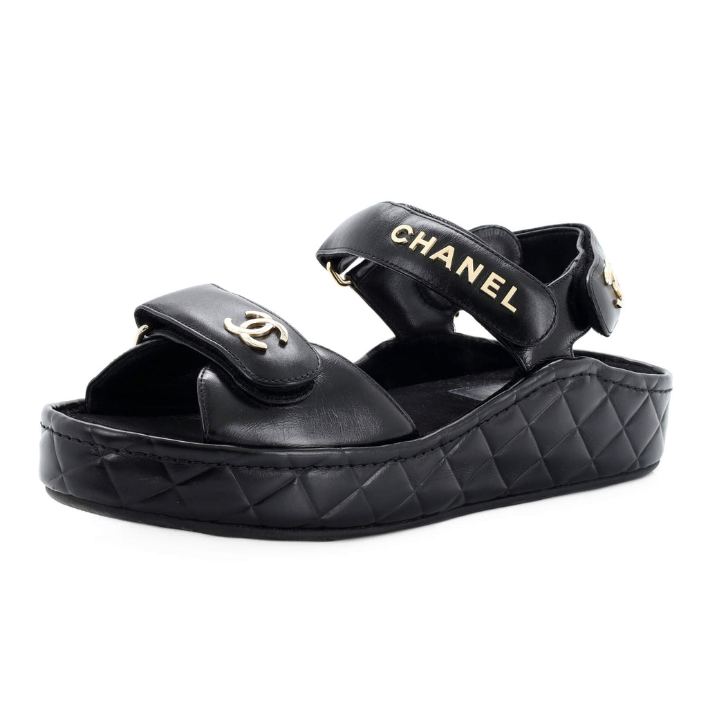 Flat Sandals Chanel Black Sandals Velcro Chanel Women's Logo