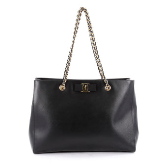 Salvatore Ferragamo Vara Bow Tote Leather Large Black 2174901