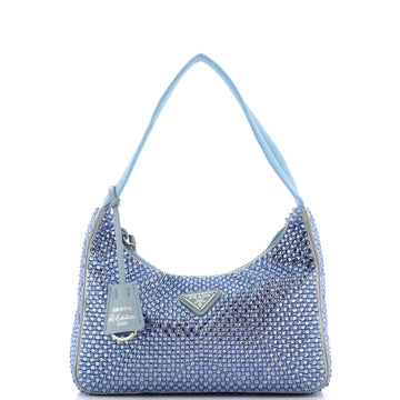 Prada Re-Edition 2000 Hobo Crystal Embellished Satin Mini