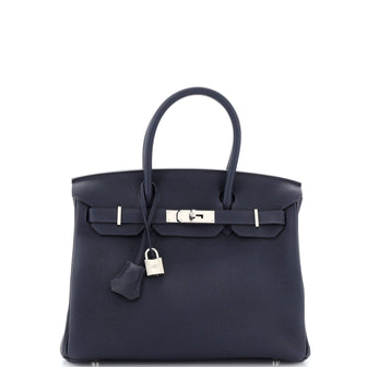 Hermes Birkin Handbag Blue Togo with Palladium Hardware 30
