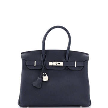 Hermes Birkin Handbag Blue Togo with Palladium Hardware 30