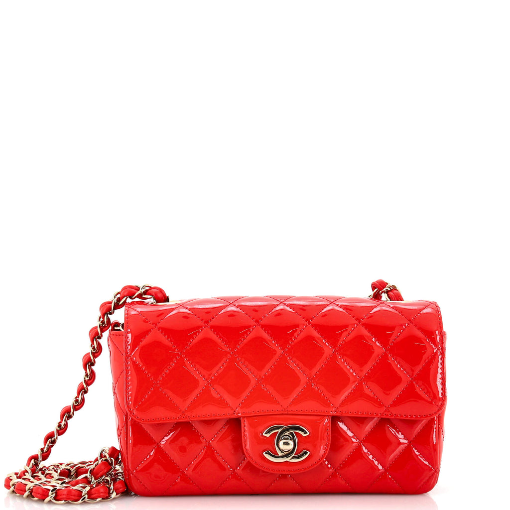 Chanel Classic Single Flap Bag Quilted Patent Mini Red 21761718