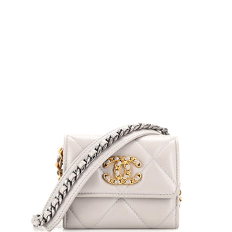 Chanel 19 Card Holder on Chain Quilted Lambskin Gray 21761738