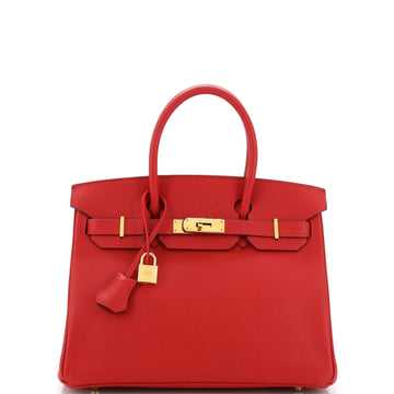 Hermes Birkin Handbag Red Epsom with Gold Hardware 30