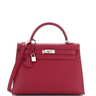 Hermes Kelly Handbag Red Epsom with Palladium Hardware 32