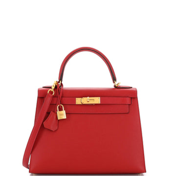 Hermes Kelly Handbag Red Epsom with Palladium Hardware 28